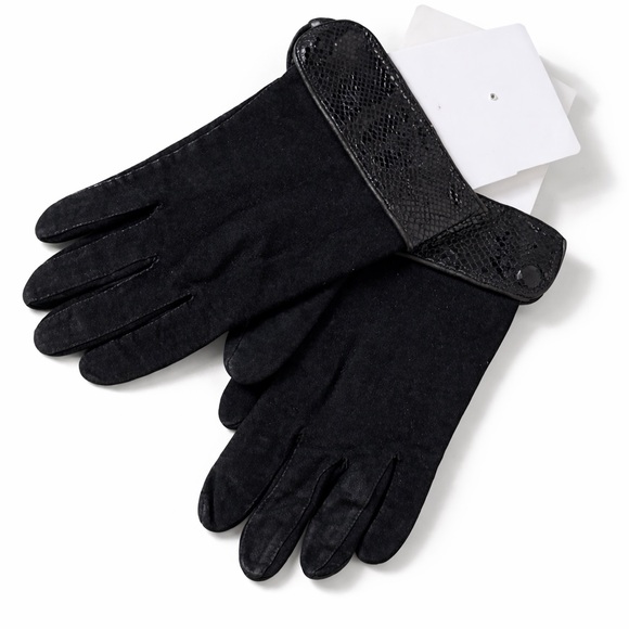 Valentino Black Suede Gloves with Embossed Leather Cuff - Picture 3 of 9